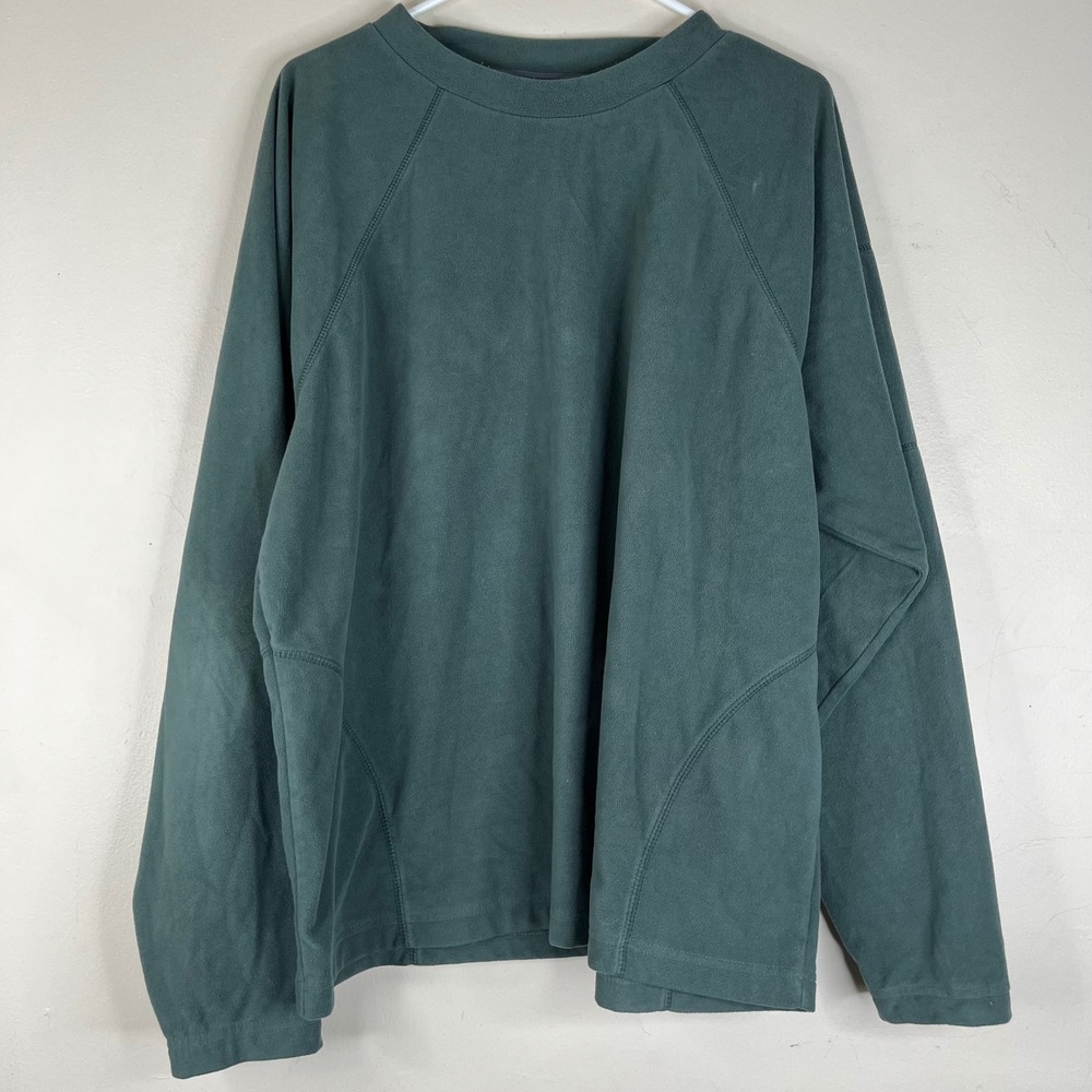 Cabelas Fleece Pullover Mens Large Green Polyester Raglan Sleeve Zipper Pocket